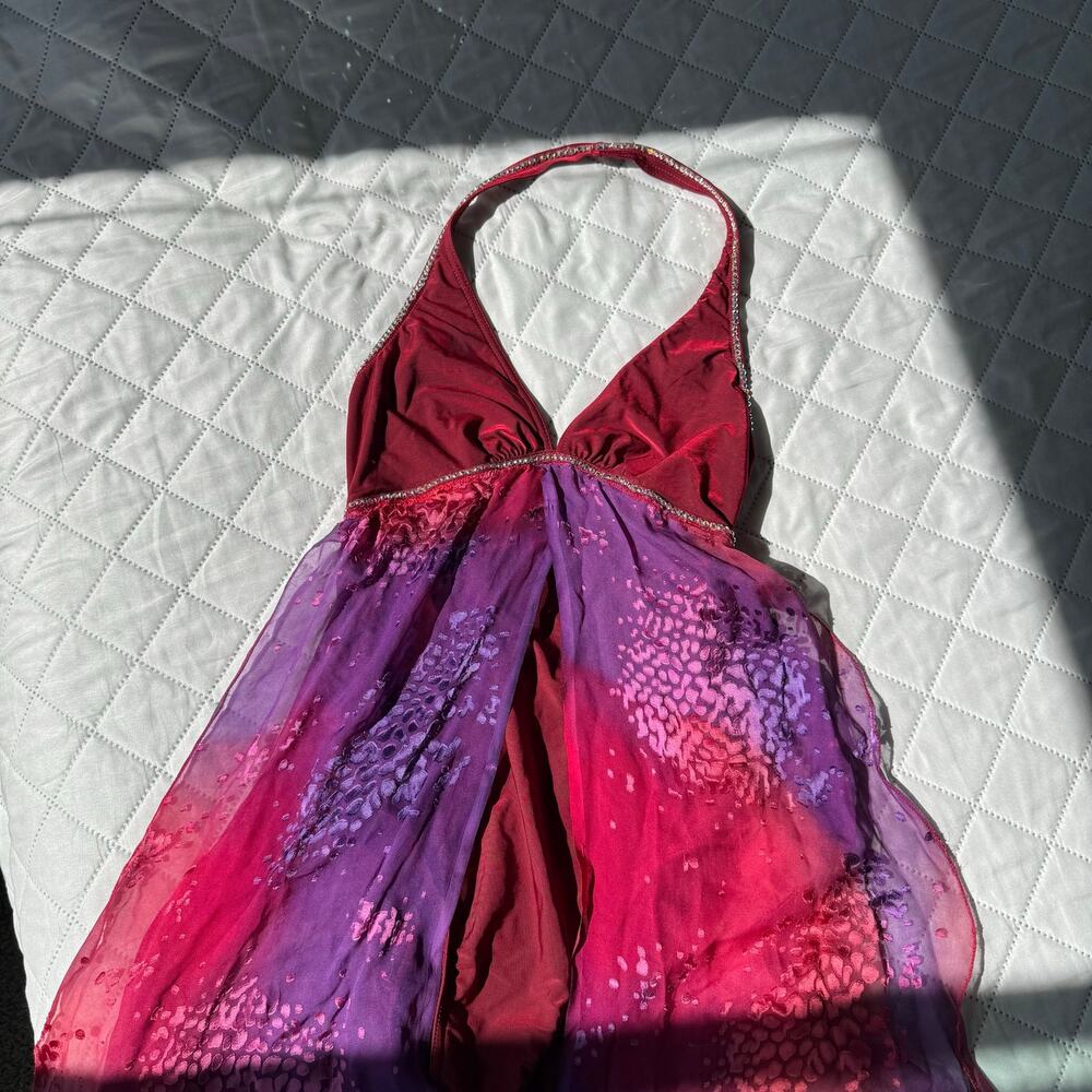 Mirella Lyrical Dance Costume Halter Leotard Chiffon Overlay Dress Adult M